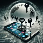 "Illustration of a smartphone displaying TikTok with overlay text discussing keystroke tracking and security concerns, highlighting potential privacy issues."