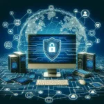 "Illustration of remote access security software interface displaying secure connections and encrypted data, symbolizing essential protection for modern digital workspaces."