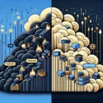 "Illustration of financial professionals analyzing cloud resource usage data with FinOps tools to optimize costs and reduce cloud waste, showcasing graphs and charts for effective financial management."