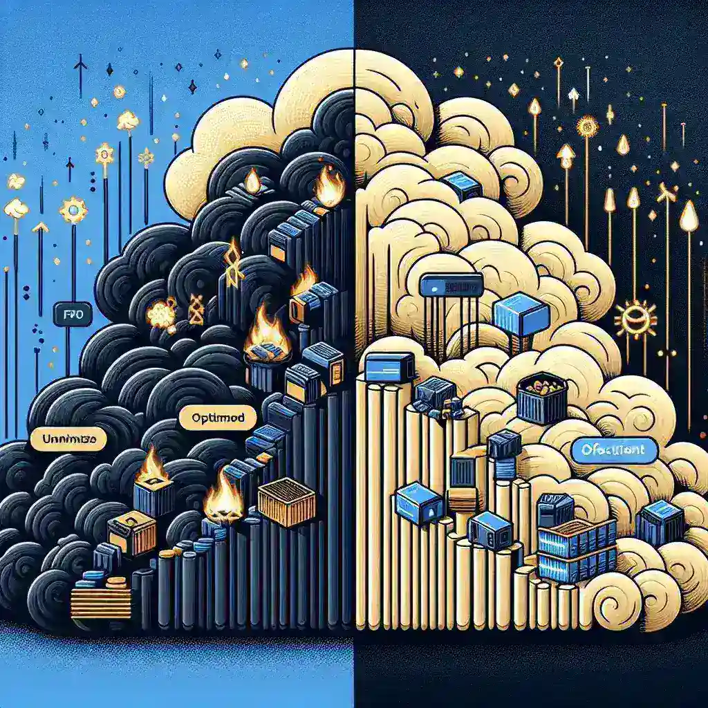 "Illustration of financial professionals analyzing cloud resource usage data with FinOps tools to optimize costs and reduce cloud waste, showcasing graphs and charts for effective financial management."
